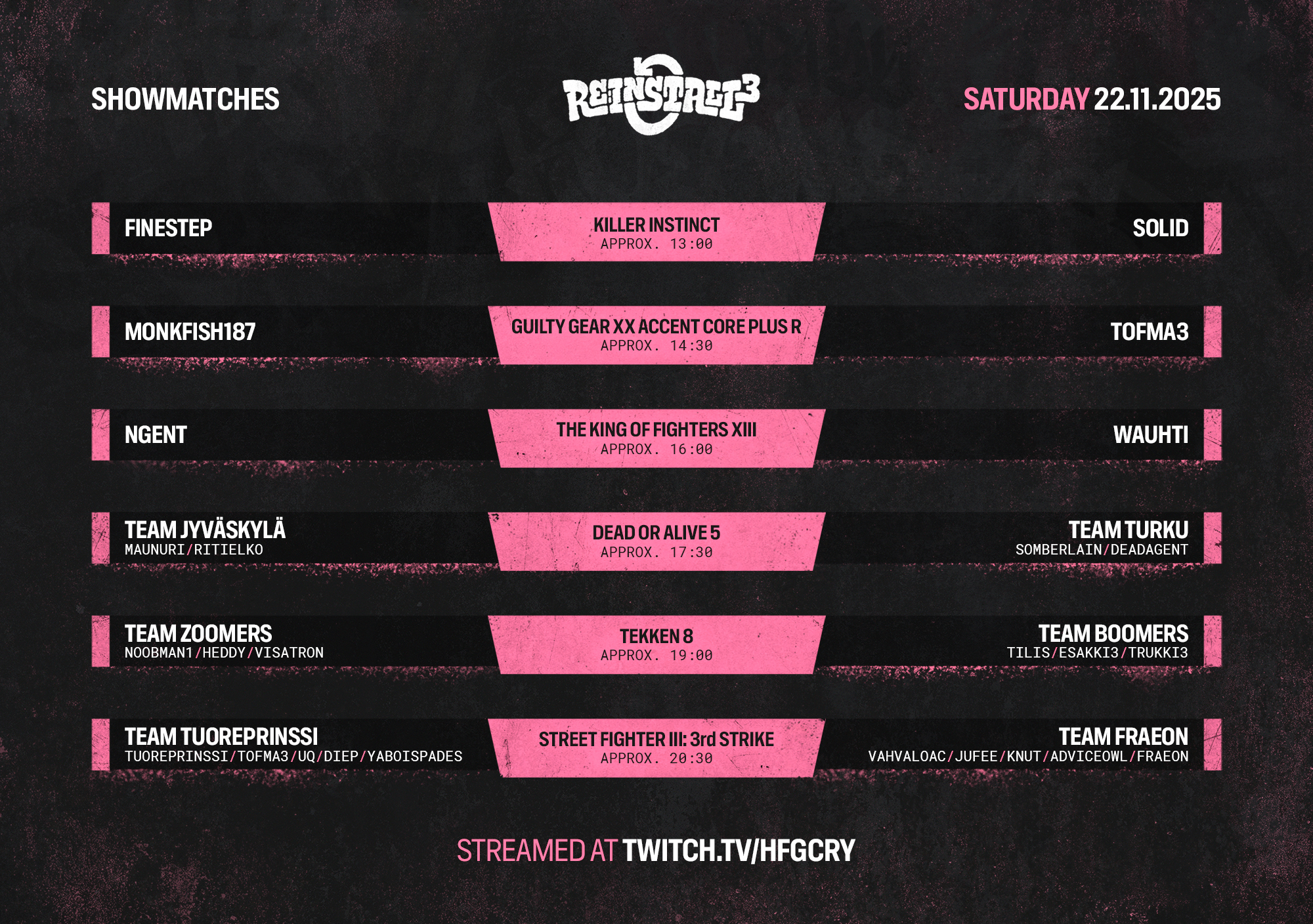 Visualisoitu aikataulu tapahtuman showmatseille